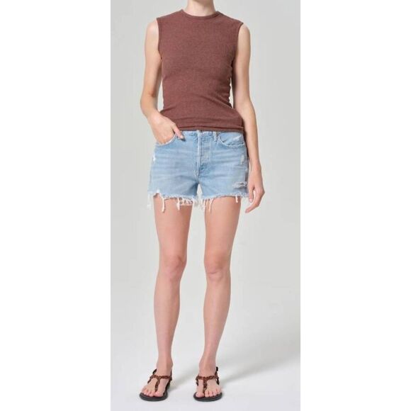 AGOLDE Parker Vintage Cut Off Denim Jean Shorts in Swapmeet Button Fly Raw Hem - Picture 1 of 13
